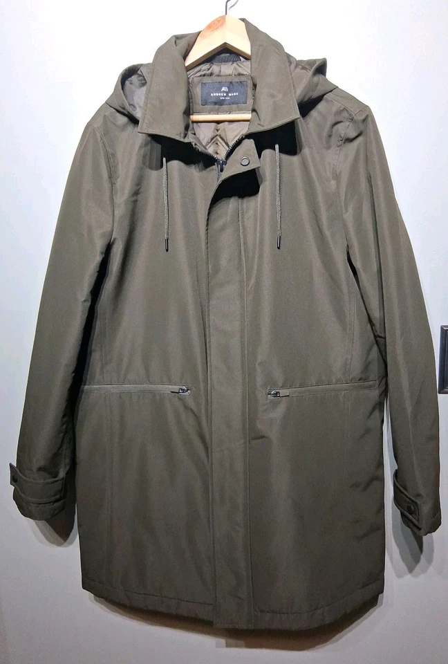 Andrew Marc Men's Olive Merrimack City Rain Topper With Removable Hood Size M - Image 3 of 4