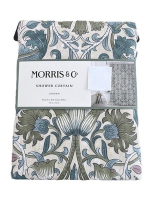 Morris & Co LODDEN Green Blue Floral Cotton Blend Fabric Shower Curtain 72''x 72''