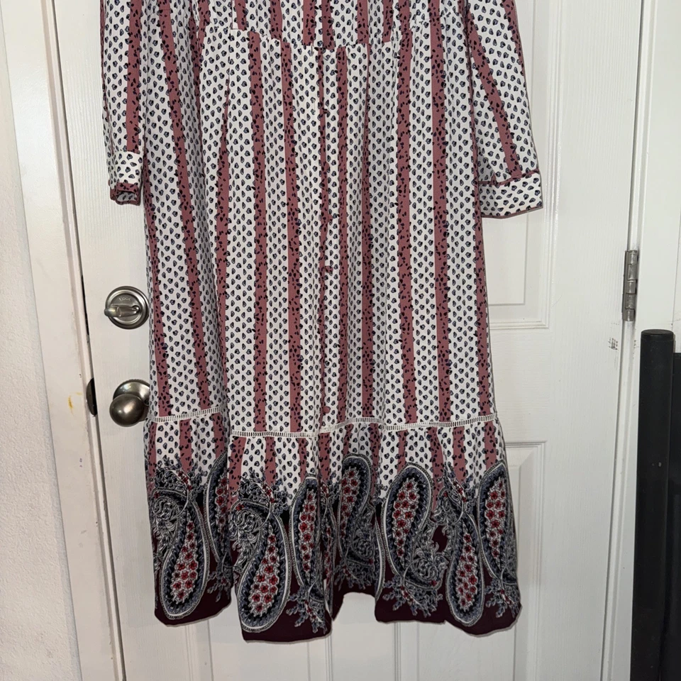 Maxi Vestido Lane Bryant Cachemira Estampado Mixto Talla 22 Rayas Manga Larga Bolsillos Foto 4 de 4