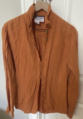Weekend Max Mara Women s Burnt Orange Linen Collared Long Sleeve Button-Up L