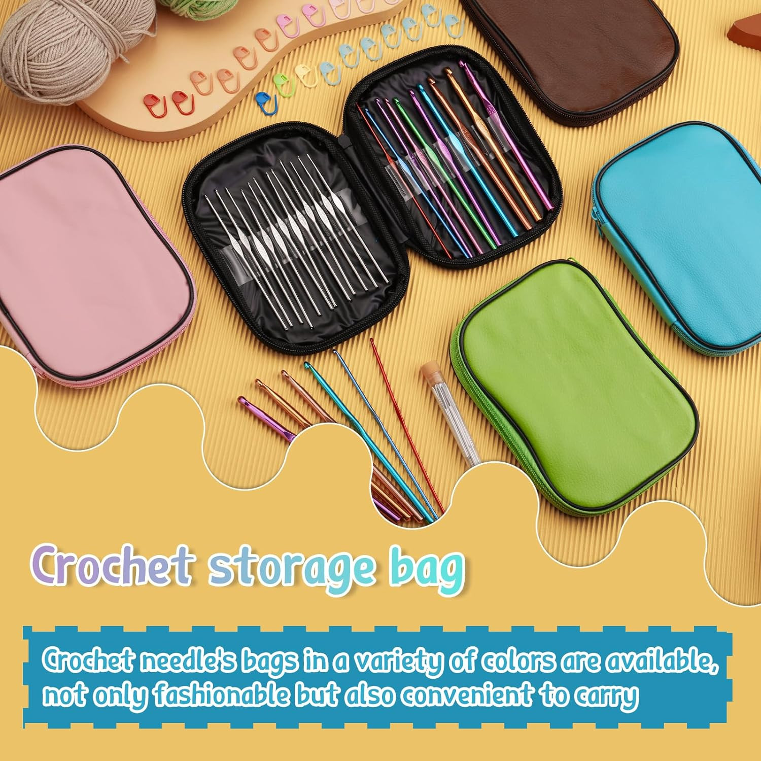 110 Pcs Crochet Hooks Set with Case Ergonomic Crochet Kit Markers Scissors DIY