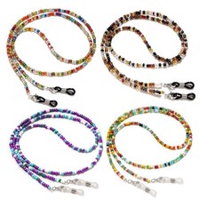 4Pcs Beaded Eyeglass Chains for Women Girls, Amber, Red, Cyan, Purple