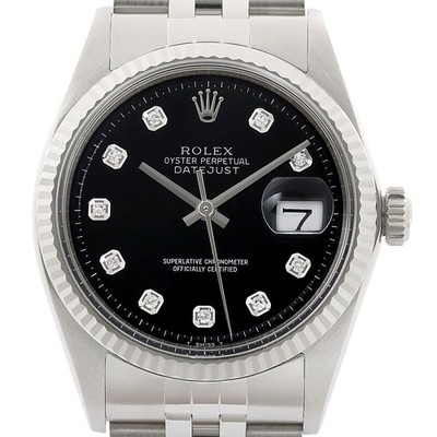 Rolex Datejust Schwarz Diamant Zifferblatt 18K Gold & Ss Jubiläum Armbanduhr