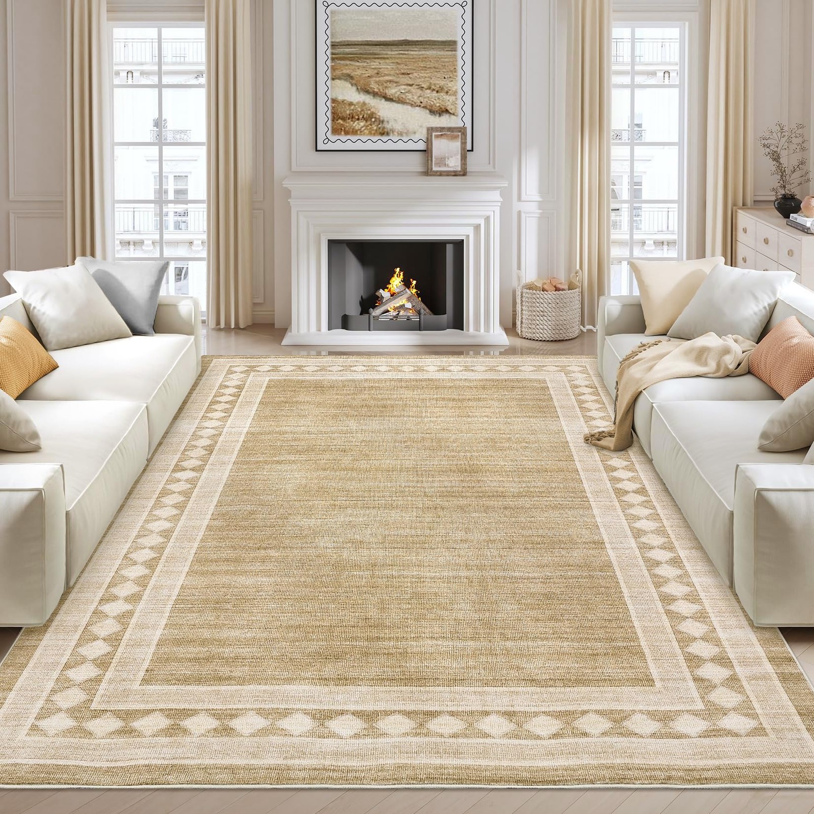 10x13 Washable Modern Geometric Area Rug Non-Slip Large Living Room Rug