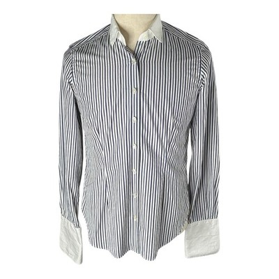 Emanuel Berg Paris Superfine Shirting Blue White Striped Dress Shirt US Sz 10