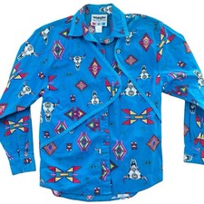 Vintage Wrangler Funky Bold Western Rodeo Aztec Print Shirt Size Medium Native