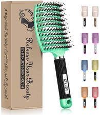 Detangling Brush Boar Bristles Hairbrush Make Hair Shiny Healthier Curved a...