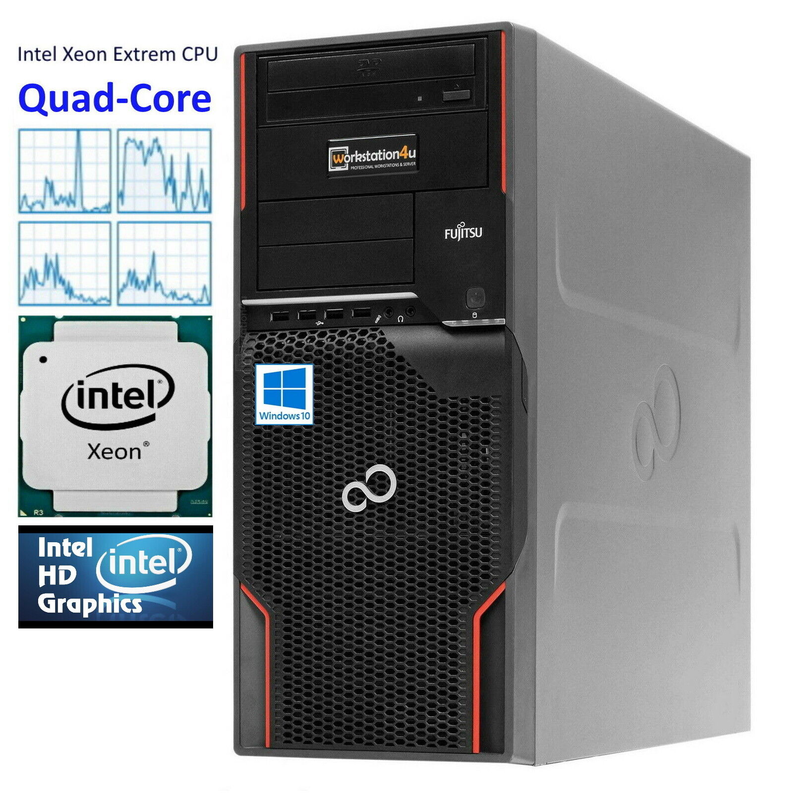 Fujitsu CELSIUS W510 Workstation PC, Intel Xeon E3-1225, 16 GB Ram, 256 GB SSD