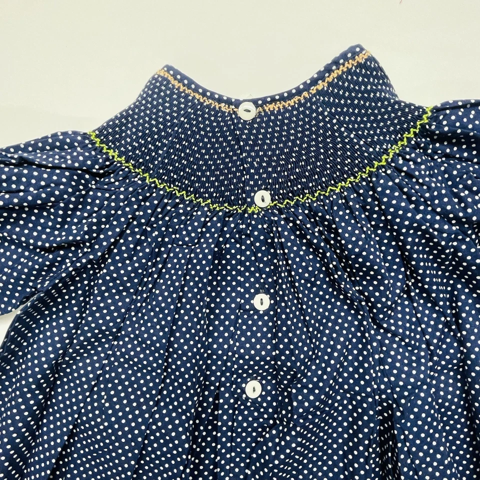 Mom & Me 学步儿童 100% 棉连衣裙海军蓝/白色圆点圣诞缩褶 — 第 4/4 张图片