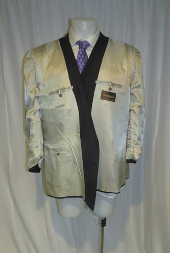 Paul Stuart Blue Striped Woven in England Peak Lapel Double Breasted Suit 46R - Picture 12 of 16