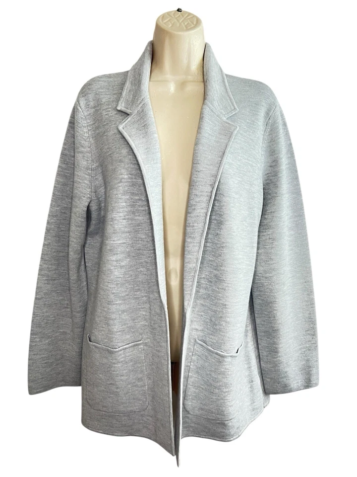 Talbots Size L -Gray Merino Wool / Nylon Open Sweater Blazer with Pockets NEW - Image 2 of 4