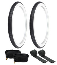 PRO BICYCLE TIRES 26 X 1-3/4 S7 WHITEWALL W-012 BRICK TREAD W/TUBES  RIMSTRIPS