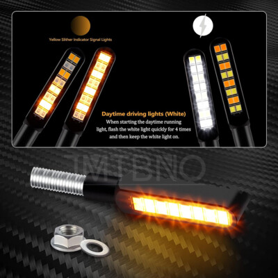 JMTBNO LED Flowing Turn Signal Lights – Universal For Yamaha MT07 MT09 & Most 12V Motorcycles (Pair, Black CNC Aluminum)