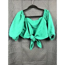 No Brand Name Crop Wrap Tie front Shrug Top Green SZ L: NWOT
