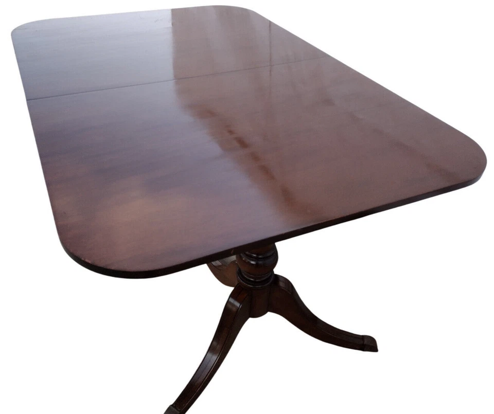 Mesa de comedor antigua georgiana inglesa doble pedestal caoba 62 x 42" de madera de colección Foto 4 de 4