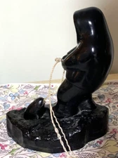 Vintage Inuit Art Eskimo Seal Fishing Figurine - Boma Made in Vancouver Canada