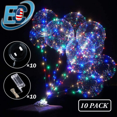10 PCS LED Light Up BoBo Balloons Clear Helium Balloon Party Birthday Decoration