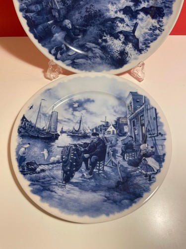 Set of 2 Vintage Delfts Blauw Hand Decorated Plates (b15), Decorative Vintage - Picture 6 of 8