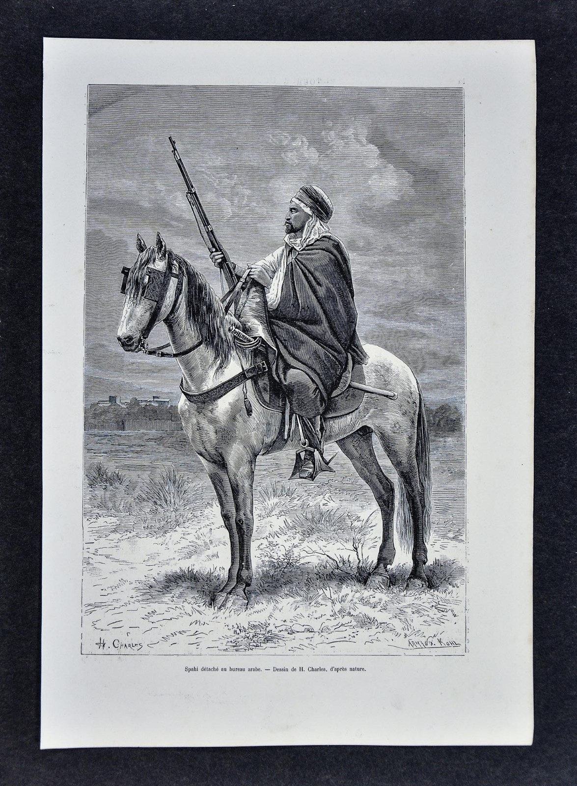 1880 Tour du Monde Gravure Print -Spahi - Arab Calvary Soldier French Algeria
