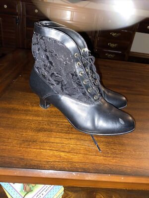 Funtasma Black Lace Heels Shoes Dame Ankle Boots 2” Witchy