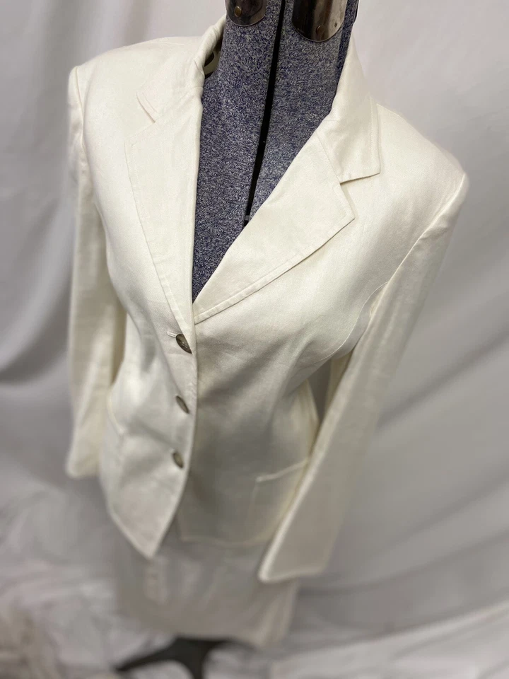 Talbots Falda Traje Talla Pequeña 14P Conjunto de Dos Piezas Lino Tela Italiana Bolsillos Foto 4 de 4