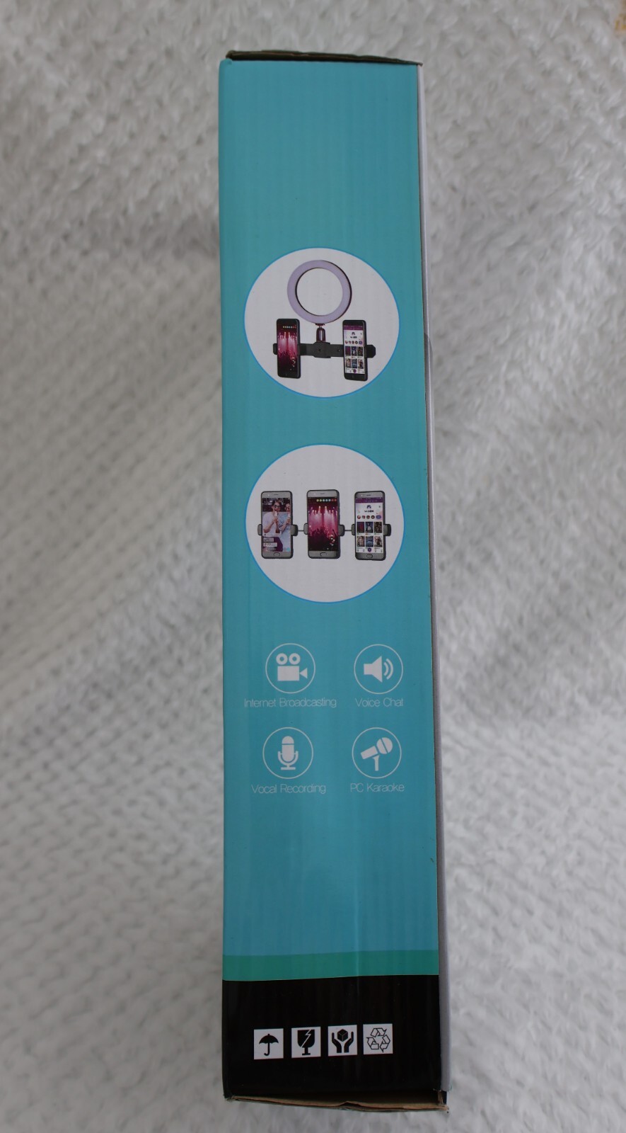 Adjustable Microphone Stand with Built-in Light and Phone Holder for Streamers-image