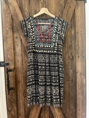 Womens THML Tunic Dress pompom Embroidery Flutter Sleeve XS | eBay