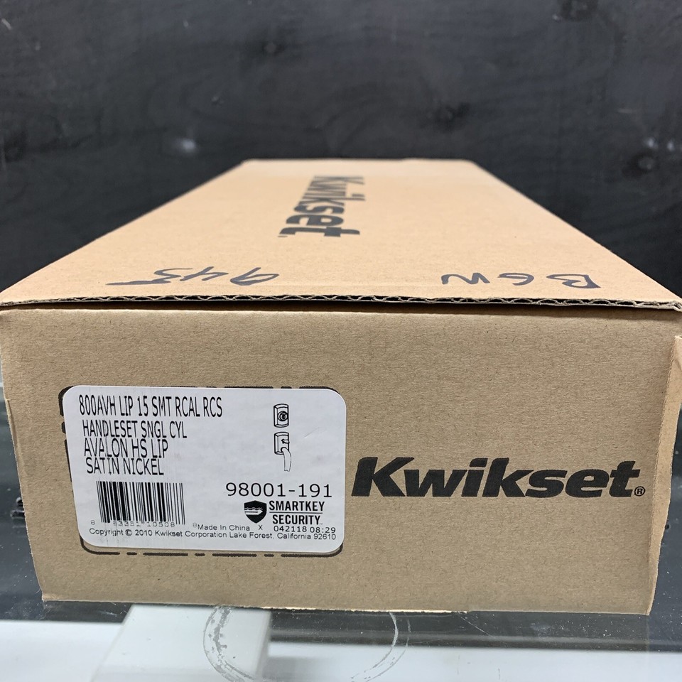 NEW KWIKSET HANDLESET SINGLE CYL AVALON HS LIP SATIN NICKEL 98001191