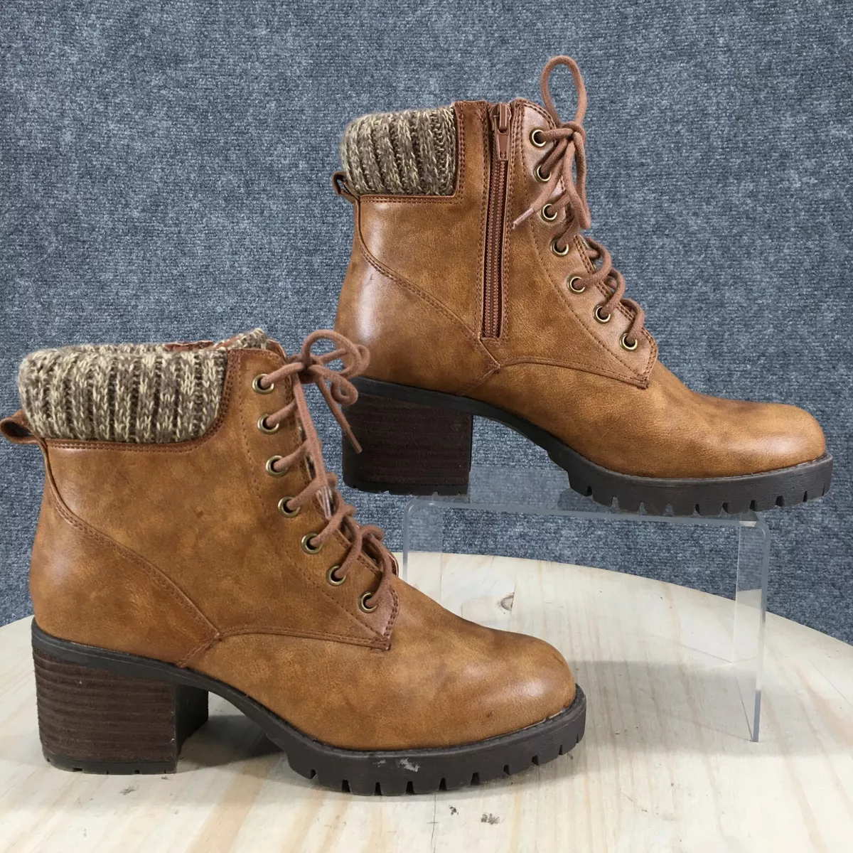 MIA Boots Womens 8.5 M Brayden Sweater Cuff Platform Ankle Bootie Brown Heels