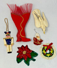 Vtg lot of BUCILLA Felt Christmas Ornament Beaded Sequins MCM Dove Soldier