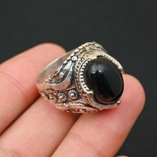 Black Onyx Men's Ring 925 Sterling Silver Handmade-Statement Ring All Size-BJ76