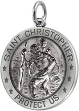 Ladies 3/4in 0.925 Sterling Silver St Saint Christopher Medal Round Pendant