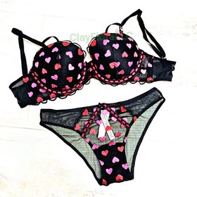 Victoria's Secret Dream Angels Push Up bra set embroidery black heart 5X14 panty