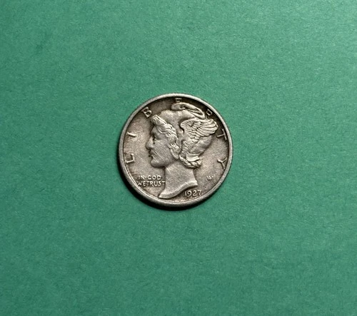 1927 Mercury Silver Dime AU Cleaned