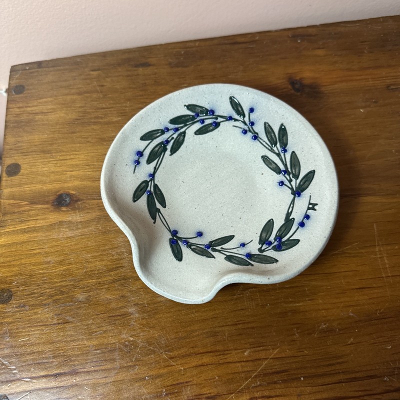 2025 Blue Green Vine Spoon Rest, Salmon Falls Pottery Dover NH 