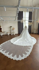White Cathedral Length Wedding Veil Lace Edge Lace Net Fabric