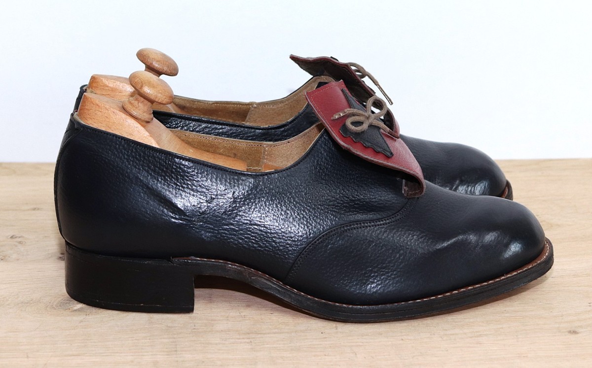 YU15 New 1940s French Dark Blue Leather Women's Shoes 38,5FR 7US