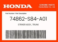 Honda Genuine Striker Assy., Trunk - 74862-S84-A01
