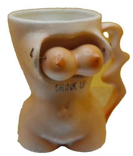 Womans torso novelty gag gift ceramic cup Drink up made in Japan vintage boobs