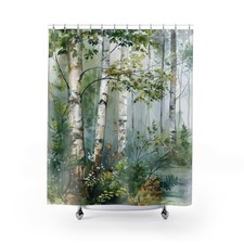 White Aspen Shower Curtain, Cabincore Bath decor, Winter Woodland Forest Bath
