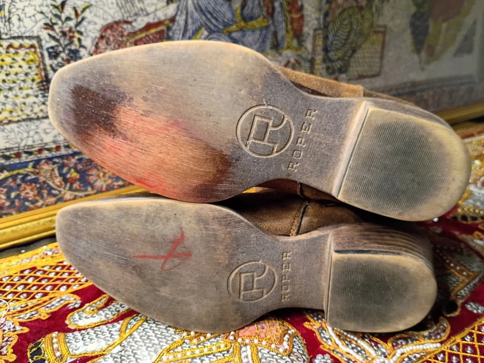 Roper Short Stuff Embroidery Snip Toe Cowboy Booties Womens Brown 7 - Image 3 of 4