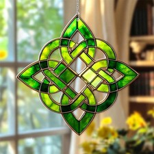 Green Celtic Knot Faux Stained Glass Acrylic Suncatcher St. Patrick  s Day Decor