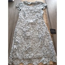 Lulus Ice Light Blue Floral Lace Overlay Mini Dress Open Back Sz M Cap Sleeve