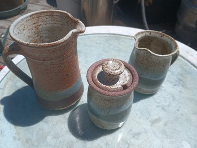 BRIAN BACHMAN POTTERY HANDMADE CREAMER & SUGAR BOWL Plus Pitcher