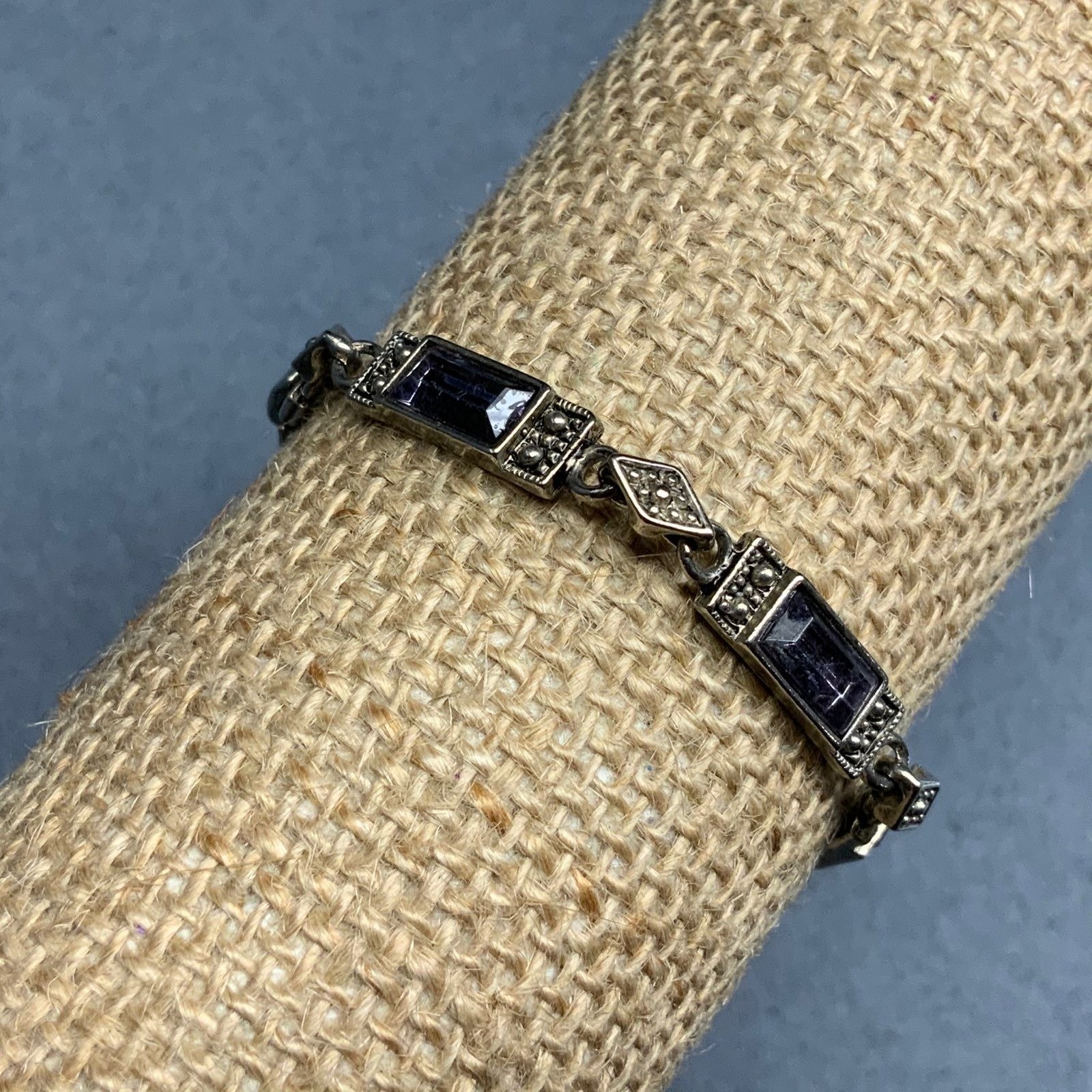 Rectangular Diamond Link Bracelet 7.5 In Purple A… - image 1