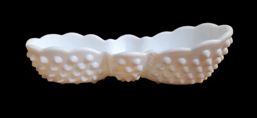 Vintage Rare 1960's Fenton Art Glass Milk Glass Hobnail Spoon Rest Dish