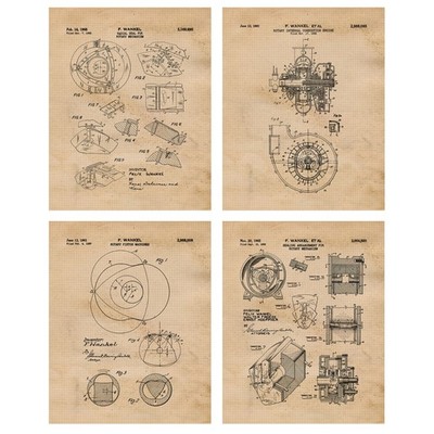 Classic Rotary Car Engine Patent Prints, 4 (8x10) Art Decor Home Workshop Office