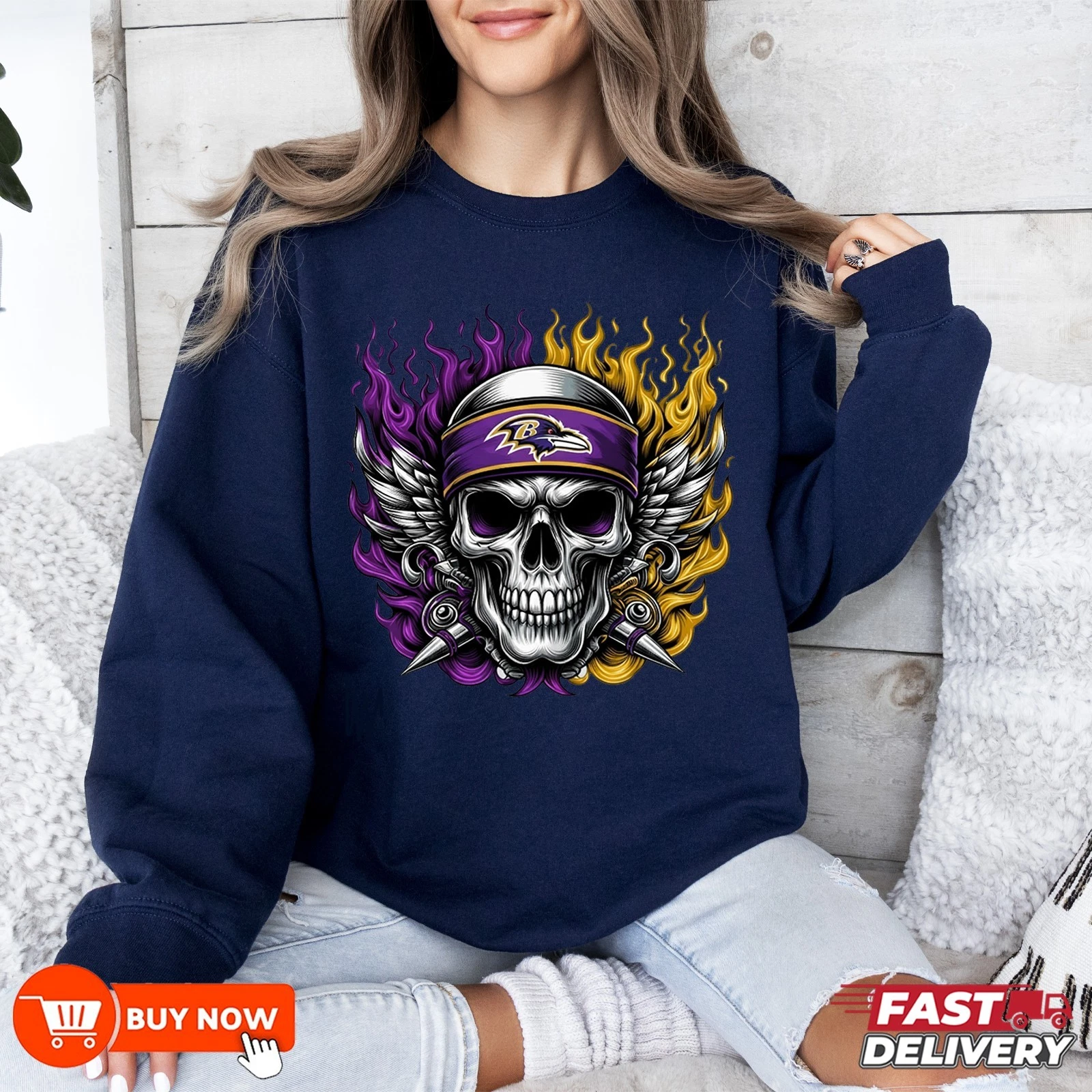 Baltimore Ravens Skull Cheers Football Sweatshirt