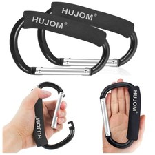 Stroller Hooks 2 Pcs Large Carabiner Clips for Hanging Diaper Large, Black