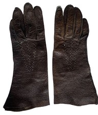Vintage Womens Gloves Leather Brown Unlined Driving 9.5" Long S XS Estate Find